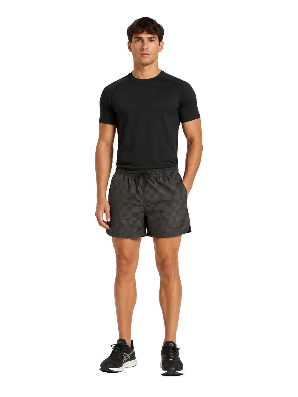 DSG Men’s XL Black Gray Checker Athletic Shorts Drawstring Nylon Unlined